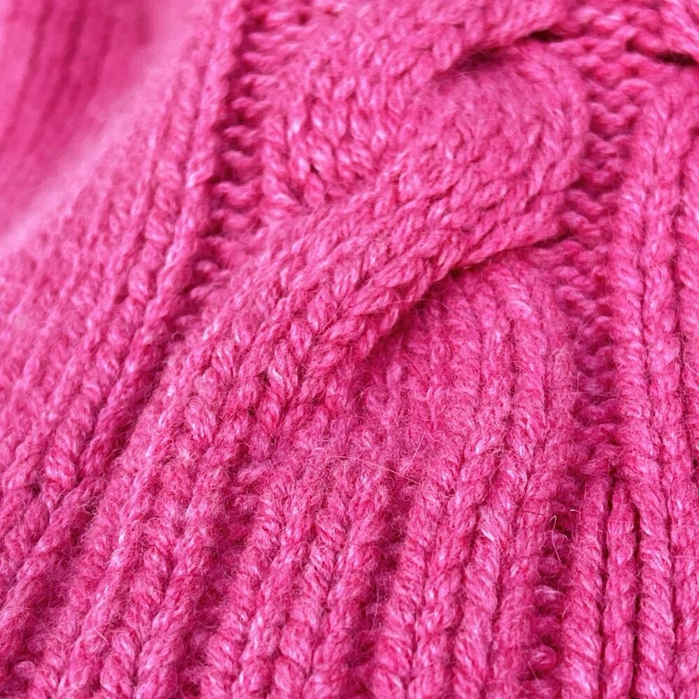 Express L Pink Fuchsia Cable Knit Sweater Merino Wool Angora Cashmere Cowl Neck - Picture 6 of 11